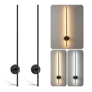 Modern 40 in. 2-Light Black LED Wall Sconce Set of 2 with Memory Function, Dimmable and 350-Degree Rotate