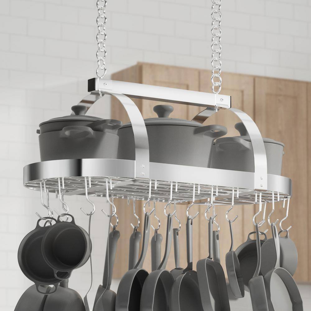 Chrome Ceiling Mounted Pot Rack with 20 Hooks