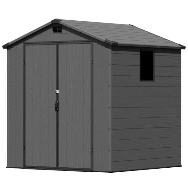 6 ft. W x 6 ft. D Outdoor Resin Plastic Shed with Floor and Windows, Gray (36 sq. ft.)