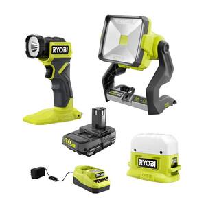 ONE+ 18V Cordless 3-Tool Lighting Kit with Work Light, Compact Area Light, LED Light, 1.5 Ah Battery, and Charger