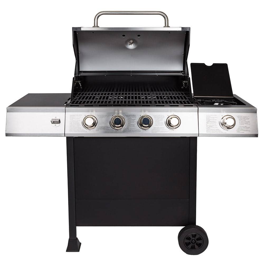 Stainless Steel Black 4-Burner Propane Gas Grill with Side Burner