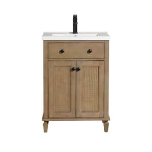 VLeaf 24 in. W x 19 in. D x 34.5 in . H Single Sink Bath Vanity Cabinet in Weather Fir with Ceramic Top