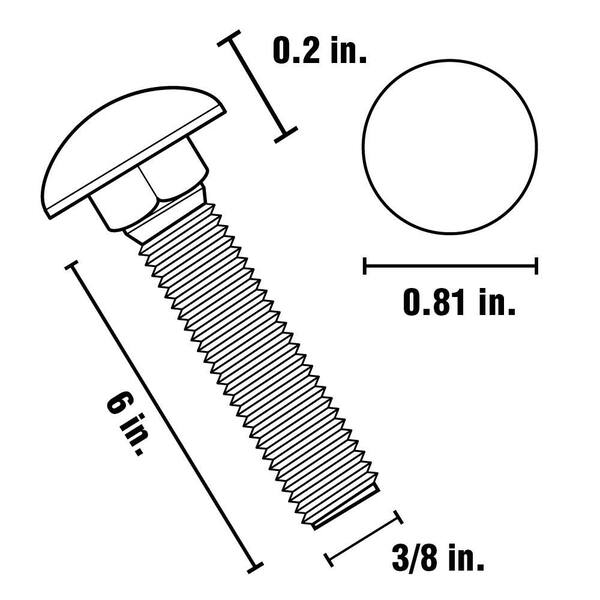 3/8-16 x 6 Carriage Bolts and Nuts Hot Dip Galvanized Quantity 100 3/8-16 x 6 Carriage Bolts and Nuts Hot Dip Galvanized Quantity 100