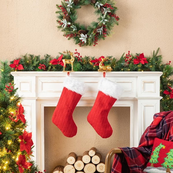 Gold Resin Standing and Sitting Reindeer Stocking Holders (Set of 2)
