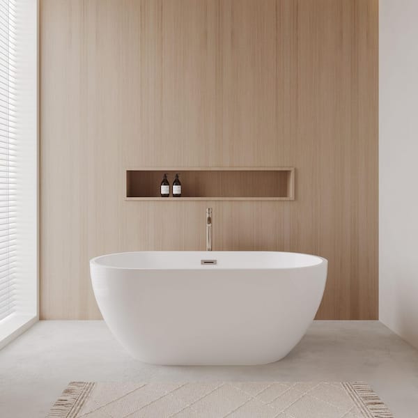 Brooklyn 60 in. Acrylic Flatbottom Bathtub in White with Brushed Nickel Trim and Floor Mounted Faucet