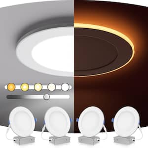 6 in. 4-Pack 5CCT Dimmable Canless LED Recessed Light Trim with Night Light Mode and Selectable Ultra-Thin