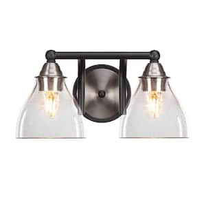 Madison 8 in. 2-Light Bath Bar, Matte Black and Brushed Nickel, Clear Bubble Glass Vanity Light