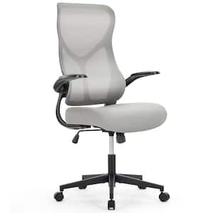 Mesh High Back Ergonomic Computer Office Chair in Grey with Flip-up Arms and Wheels