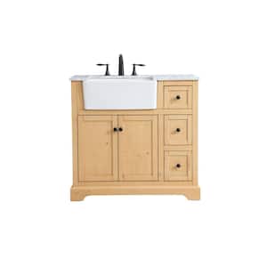 Simply Living 36 in. W x 22 in. D x 34.75 in. H Bath Vanity in Natural Wood with Carrara White Marble Top