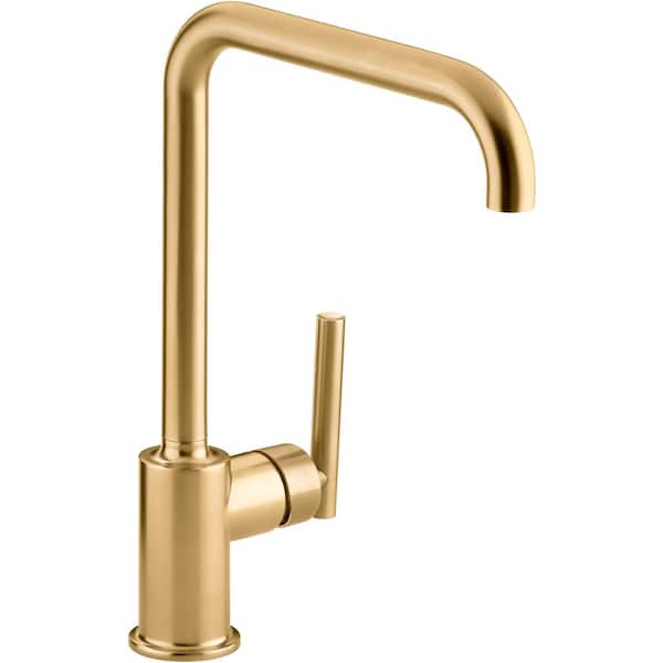 KOHLER Purist Single Handle Standard Kitchen Faucet with Swing Spout in Vibrant Brushed Moderne Brass