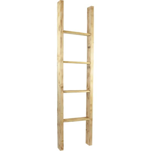 Ekena Millwork 15 in. x 60 in. x 3 1/2 in. Barnwood Decor Collection Natural Barnwood Vintage Farmhouse 4-Rung Ladder