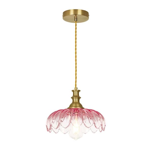 Jasslynn 60W Gradient Pink Mid-Century Pendant Light with Thickened Design Shade for Kitchen Bedroom and Dining Room