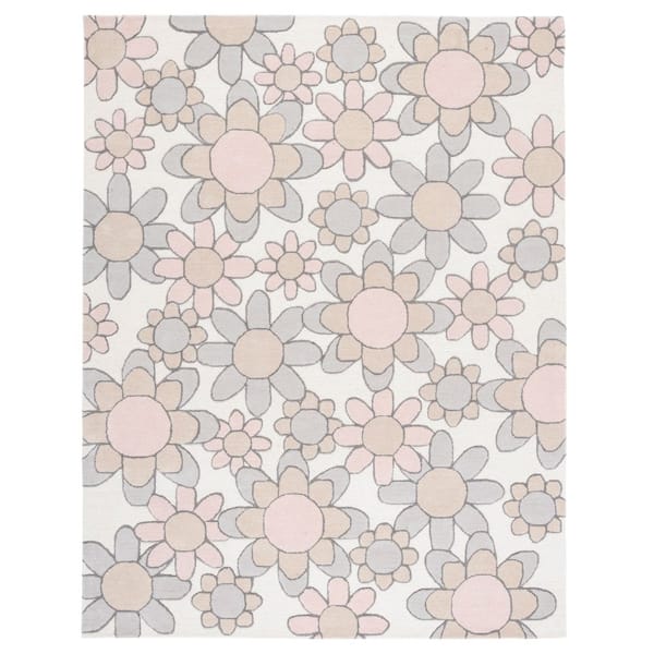 Kids 8 ft. x 10 ft. Ivory/Pink Oversized Floral Area Rug