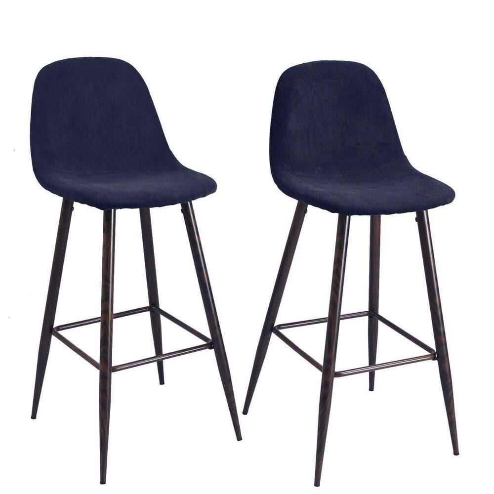 Homy Casa Charlton 30 in Blue Low Back Metal Frame Bar Stool with Fabric Seat (Set of 2