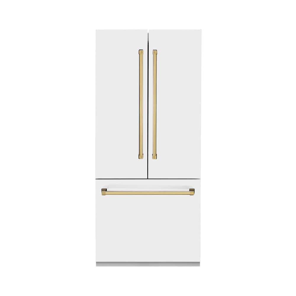 Autograph Edition 36 in. 3-Door French Door Refrigerator w/ Ice &amp; Water Dispenser in White Matte &amp; Polished Gold
