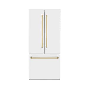 Autograph Edition 36 in. 3-Door French Door Refrigerator w/ Ice & Water Dispenser in White Matte & Polished Gold