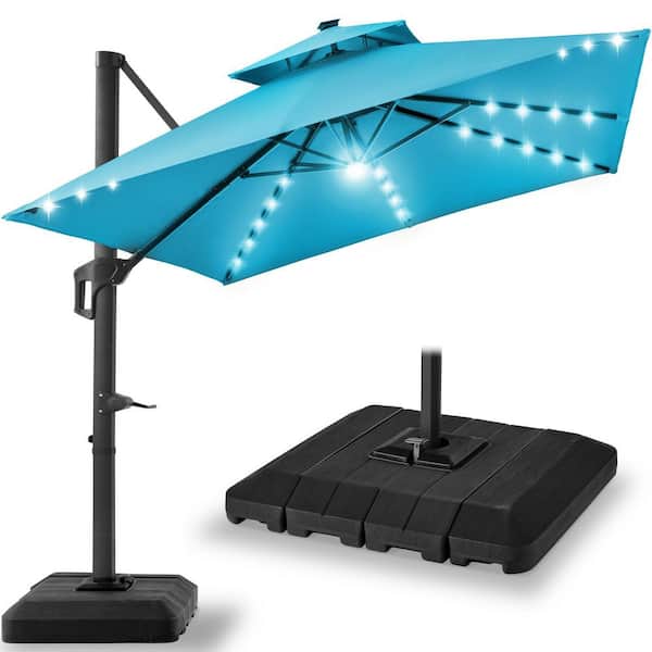 best rated 10 patio umbrella Reviews for Best Choice Products 10 ft. Solar LED 2-Tier Square Cantilever Patio  Umbrella with Base Included in Sky Blue | Pg 2