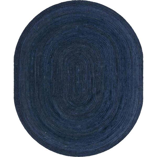 Unique Loom Braided Jute Dhaka Navy Blue 8' 0 x 10' 0 Area Rug