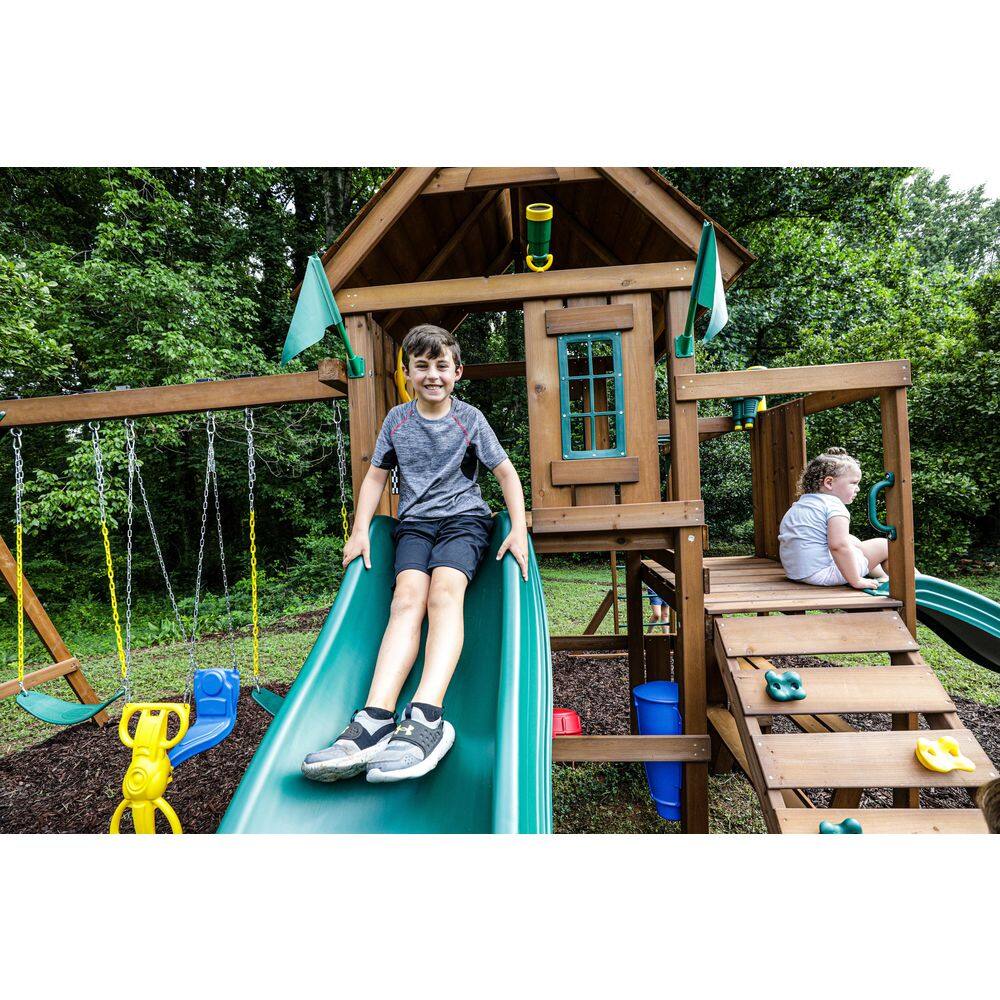 Knightsbridge Wooden Swing Set with Slides and Monkey Bars