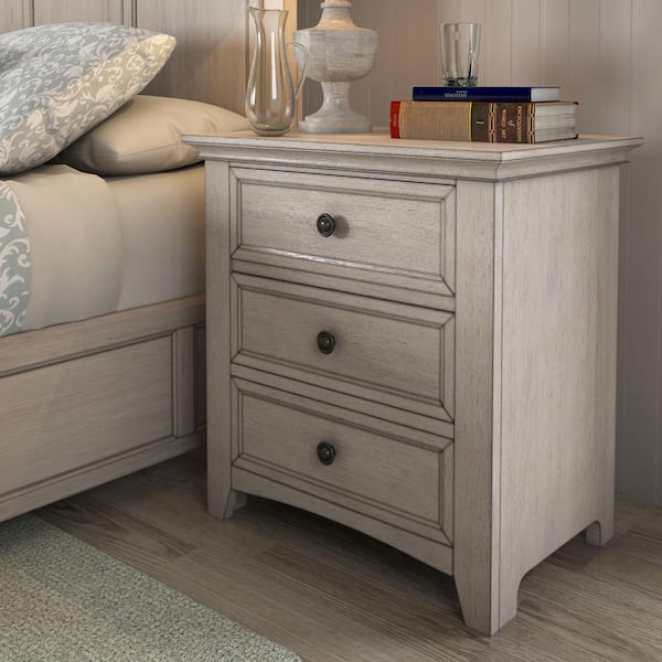 HomeSullivan Antique White Finish 3-Drawer Nightstand with 2-Sets Modular Storage Panels