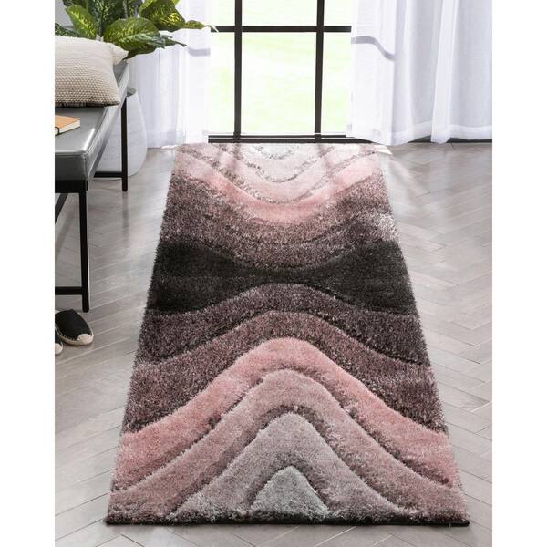 San Francisco Luz Modern Geometric Shag Hand-Carved, Blush 2 ft. 7 in. x 9 ft. 10 in. Runner, Area Rug