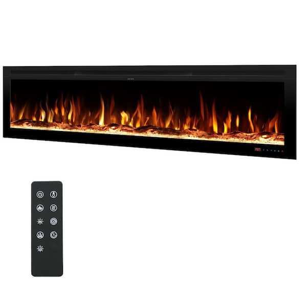 74 in. Electric Fireplace Inserts, with Mixed Flame Colors, Brightness and Speed Adjustment, Timer, Thermostat, Black