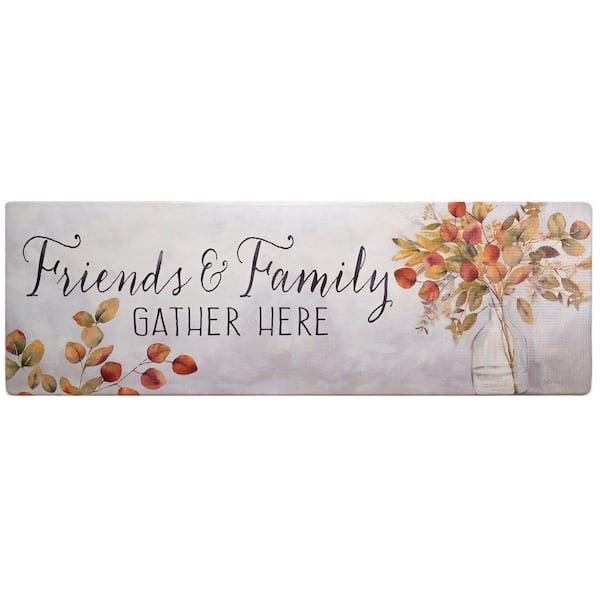 Cozy Living Friends and Family Gather Grey Yellow 17.5 in. x 55 in. Runner Kitchen Mat