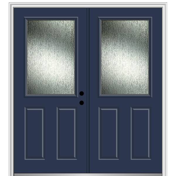 MMI Door Rain Glass 72 in. x 80 in. Left-Hand Inswing 1/2 Lite 2-Panel Painted Naval Prehung Front Door on 6-9/16 in. Frame