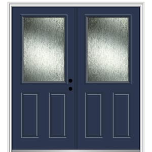 64 in. x 80 in. Left-Hand Inswing Rain Glass Naval Fiberglass Prehung Front Door on 4-9/16 in. Frame