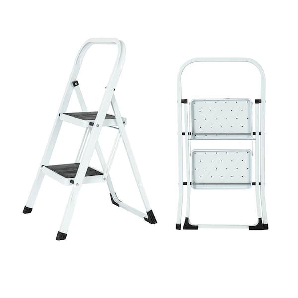 Folding Step Stool, 2.5 ft. 2 Step Metal Step Ladder (8 ft. Reach), 330 lb. Load Capacity Type IA Duty Rating