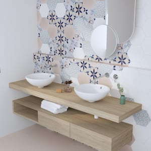 DeerValley Symmetry Ceramic Circular Vessel Bathroom Sink in White with Overflow