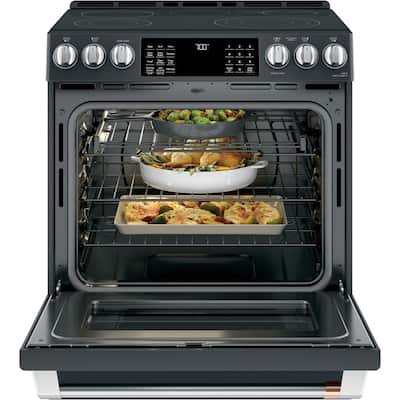 30 in. 5.7 cu. ft. Smart Slide-In Electric Range with Self-Cleaning Convection Oven in Matte Black,Fingerprint Resistant