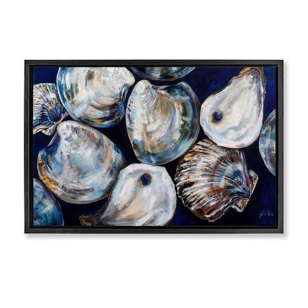 Stupell Industries Seashell Shore Finds by Jeanette Vertentes Black Floater Frame Coastal Graphic Art Print 17 in. x 25 in.