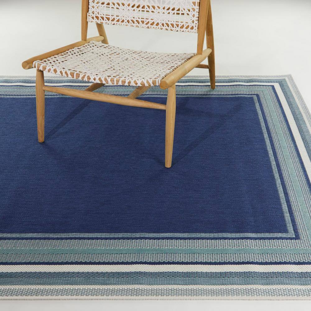 Kalena Blue Rectangular Braided Reversible Indoor/Outdoor Rug