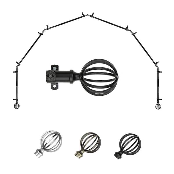 EMOH 13/16" Dia Adjustable 6-Sided Bay Window Curtain Rod 28 to 48" (each side) with Leoni Finials in Black