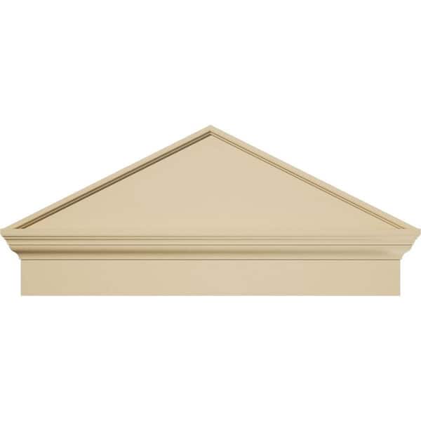 Ekena Millwork 34 in. W x 15-3/8 in. H x 2-3/4 in. P (Pitch 6/12) Peaked Cap Smooth Signature Urethane Combination Pediment, Primed Tan