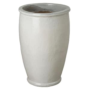 18 in. x 27 in. H Ceramic Round Planter, Distressed White