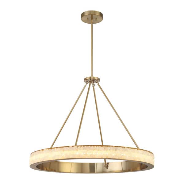 Minka Lavery Divinely 35-Watt 1-Light 36 in. Celeste Brass Integrated LED Crystal Pendant Light with Quartz Crystalline Shade