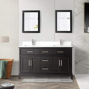 Genoa 72 in. W x 22 in. D x 36 in. H Double Sink Vanity in Espresso with Engineered Marble Top in White and Mirror