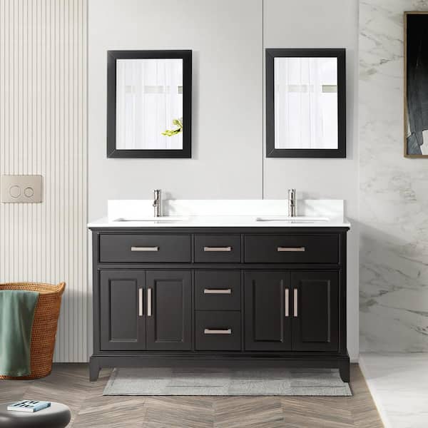 Vanity Art Genoa 72 in. W x 22 in. D x 36 in. H Double Sink Vanity in Espresso with Engineered Marble Top in White and Mirror