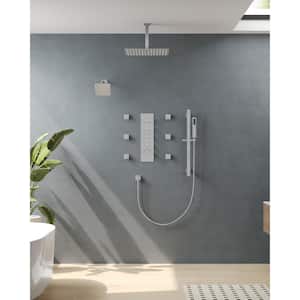 15-Spray Patterns 16 and 6 in. Square Ceiling and Wall Mount Shower System Set in Brushed Nickel