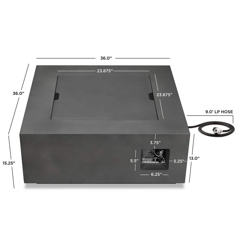 Weathered Slate 40" Square Gas Fire Pit Table