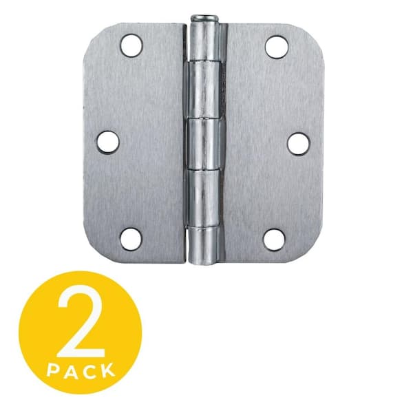 Global Door Controls 3.5 in. x 3.5 in. Brushed Chrome Full Mortise Residential 5/8 in. Radius Hinge with Removable Pin - Set of 2