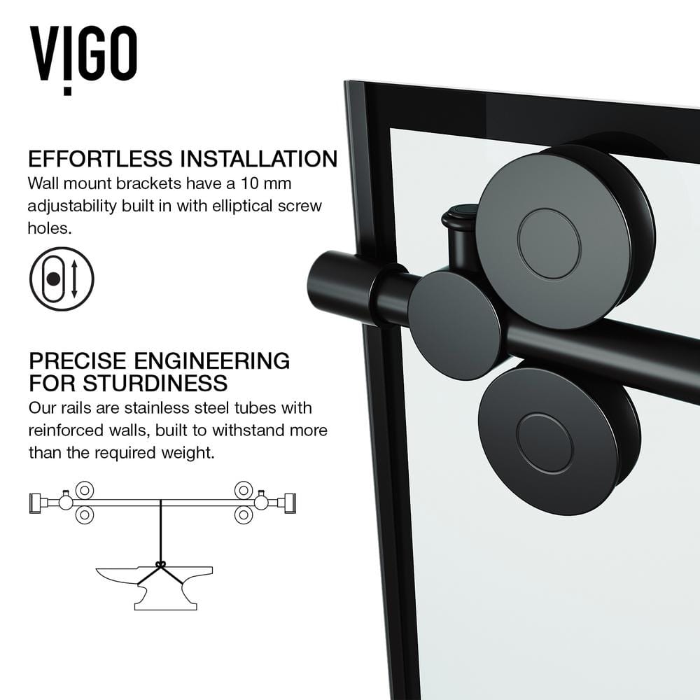 Elan 64-68" Matte Black Frameless Sliding Shower Door with Clear Glass