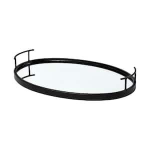 Ansel 20 in. L x 14 in. W Black Metal Mirrored Bottom Oval Serving Tray