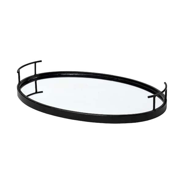Mercana Ansel 20 in. L x 14 in. W Black Metal Mirrored Bottom Oval Serving Tray