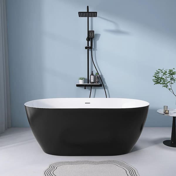 Xspracer Moray 59 in. x 30 in. Acrylic Flatbottom Freestanding Soaking Non-Whirlpool Bathtub with Pop-up Drain in Matte Black