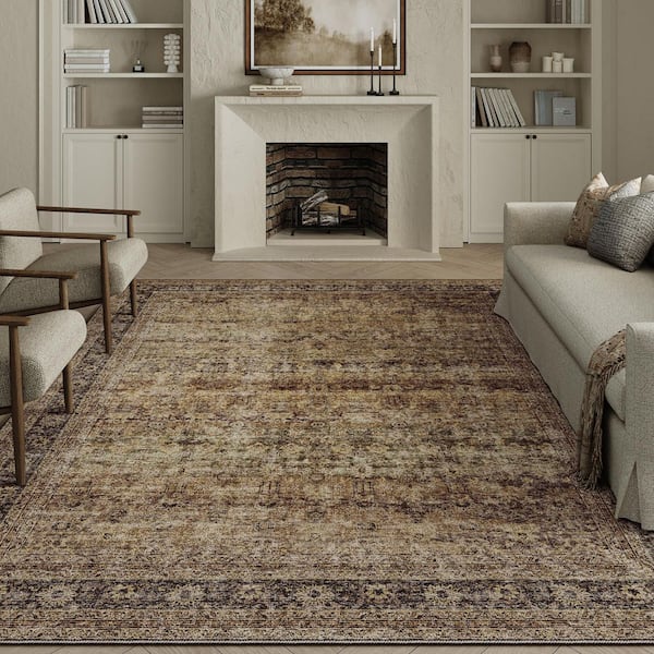 Rye Brown 8 ft. x 10 ft. Distressed Vintage Floral Area Rug