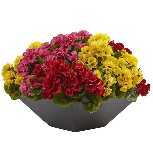 Nearly Natural Artificial Geranium with Black Planter UV Resistant (Indoor/Outdoor)