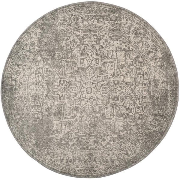 Evoke Silver/Ivory 9 ft. x 9 ft. Distressed Border Medallion Round Area Rug